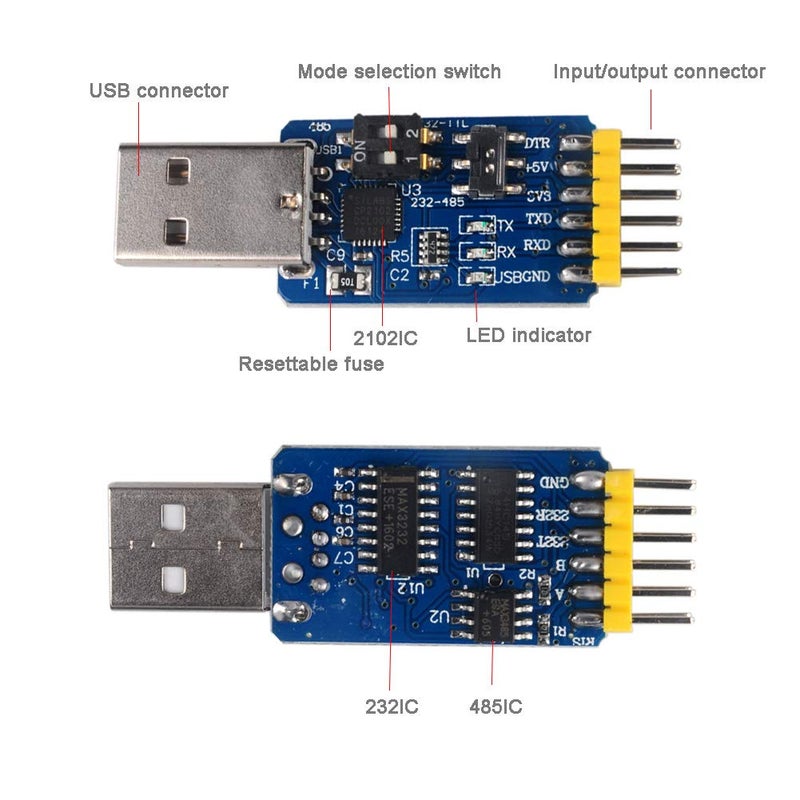 DIYmalls CP2102 USB to TTL Serial Adapter Module USB to RS485 232, TTL to RS232 485, RS232 to 485 + 6Pin Cable F/F for Arduino Nextion Display SIM7000A Board - Image 2